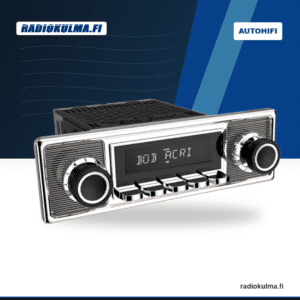 RetroSound Becker Chrome eurotyylinen 1-DIN autoradio kromisella etupaneelilla etuviistosta kuvattuna.