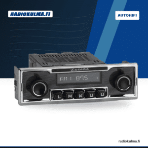 RetroSound Europa Mercedes SL450 autoradio kromisella kehyksellä ja mustalla etupaneelilla etuviistosta kuvattuna.