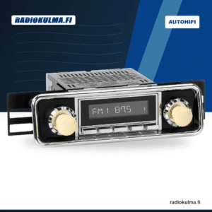 RetroSound VW Kupla Beetle -autoradio luunvärisillä nupeilla ja kromipainikkeilla Radiokulma.fi-pääkuvassa.