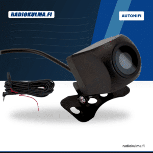 Sonovision VISiO-Cam5.5 1080P peruutuskamera kiinnikkeellä ja kaapelilla Radiokulma.fi-tuotekuvassa.