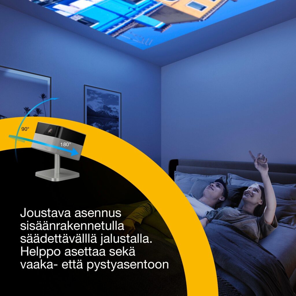 Epson Lifestudio Flex Plus EF-72 projisoi kattoon säädettävän jalustan avulla.