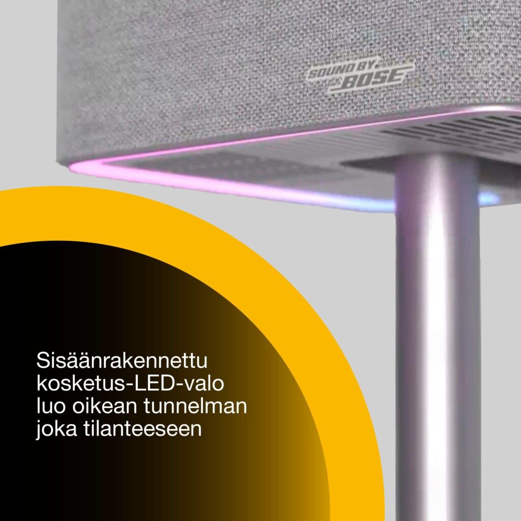 Epson Lifestudio Flex Plus EF-72 -projektorin sisäänrakennettu LED-tunnelmavalo lähikuvassa. caption: Kosketusohjattava LED-tunnelmavalo.