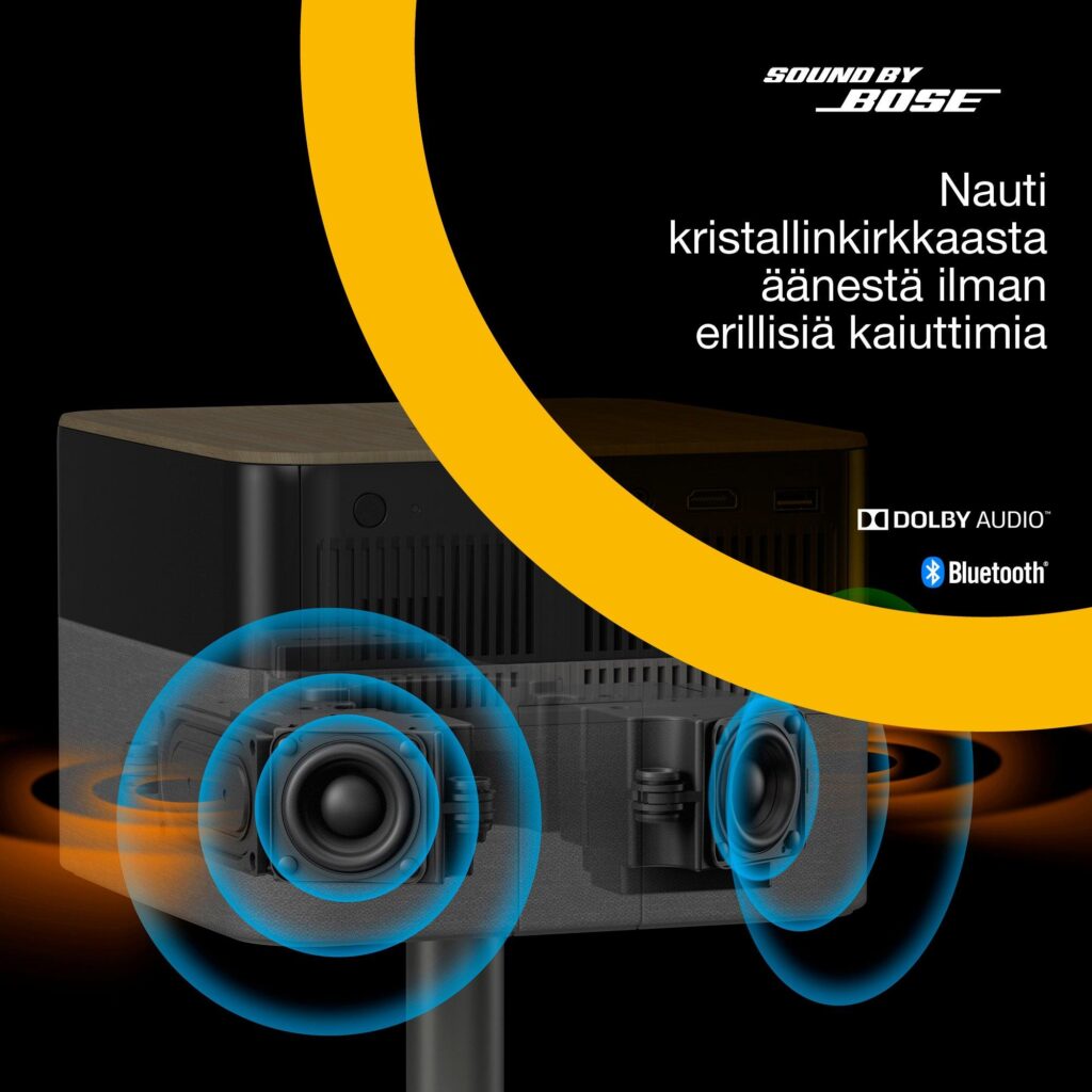 Epson Lifestudio Flex Plus EF-72 -projektorin Sound by Bose -äänijärjestelmän havainnekuva.