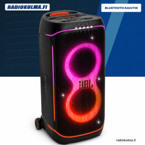 JBL PartyBox 720 Bluetooth-bilekaiutin etuviistosta kuvattuna värillisillä kaiutinelementtien valoilla.