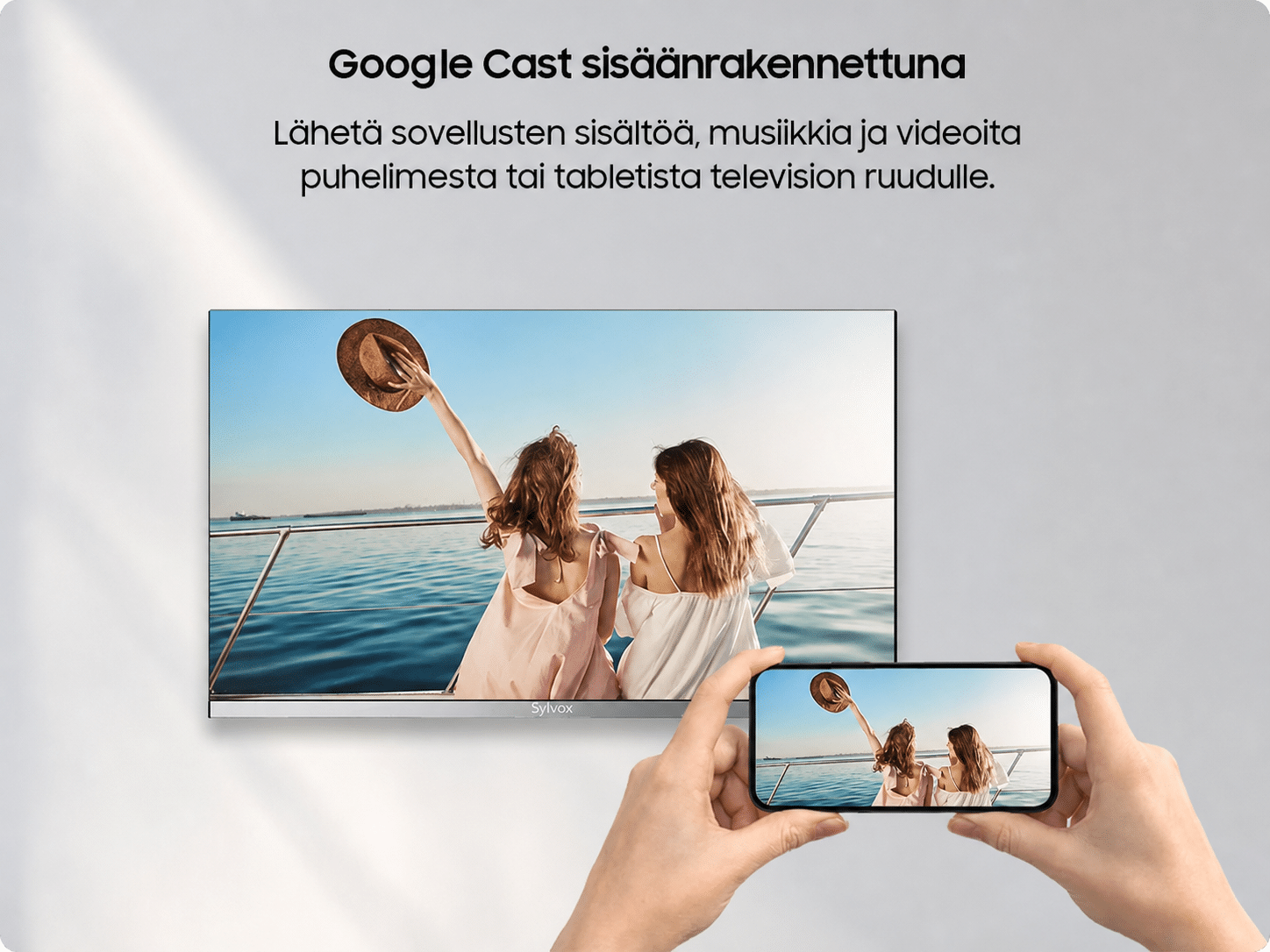 Sylvox Marina 22 Google TV:n Google Cast -toiminto välittää sisältöä puhelimesta television ruudulle.