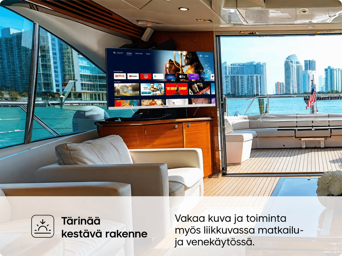Sylvox Marina 22 vene-TV:n tärinää kestävä rakenne liikkuvaan käyttöön.