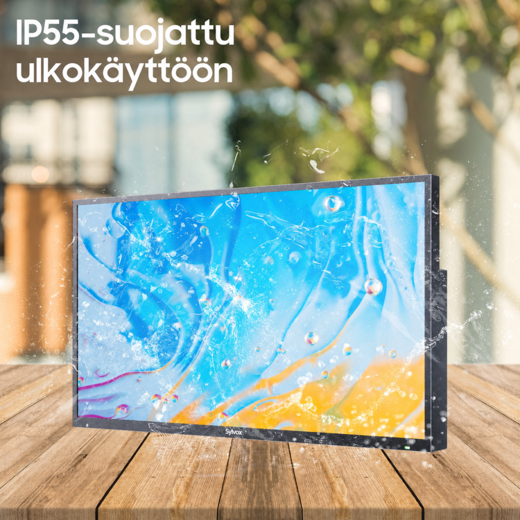 Sylvox Porch Pro 2.0 ulko-TV IP55-suojauksen esittelykuvassa.