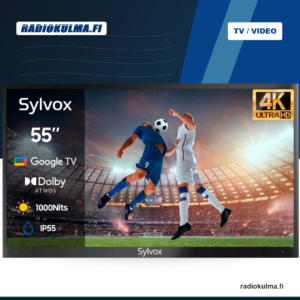 Radiokulma Verkkokauppa - Etusivu 17 Sylvox Porch Pro 2.0 55 tuuman ulko-TV 4K Google TV -ominaisuuksilla urheilukatseluun.