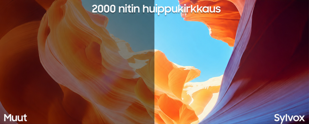 Sylvox Pergola Pro 2.0 2000 nitin huippukirkkauden vertailukuva ulko-TV-käyttöön.