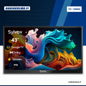 Sylvox Pergola Pro 2.0 43 tuuman 4K Google Full Sun Terassi TV Radiokulma.fi-tuotekuvassa.