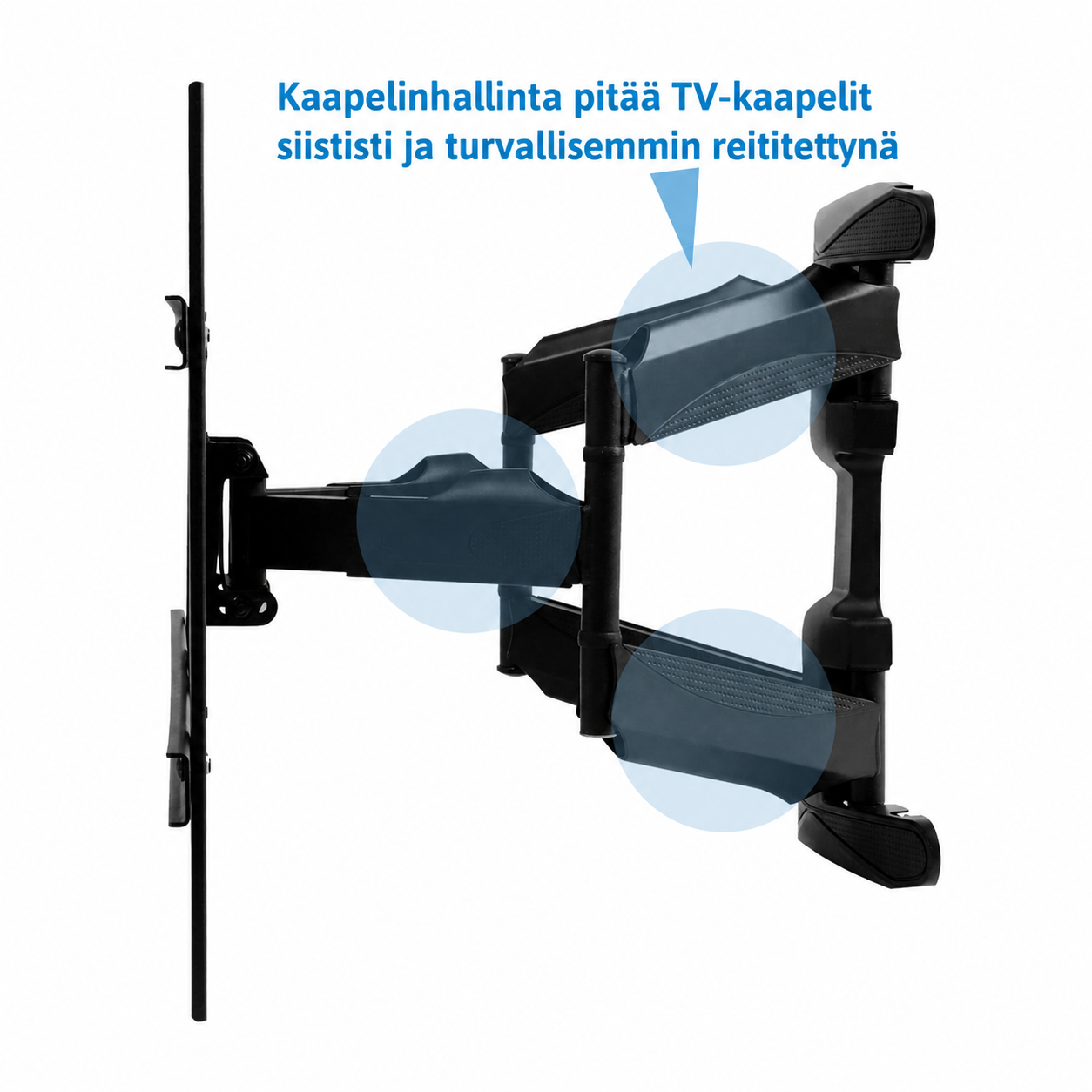 Sylvox S100MCMA0 seinäteline sivukuvassa kaapelinhallinnan ja ulosvedon esittelyyn.