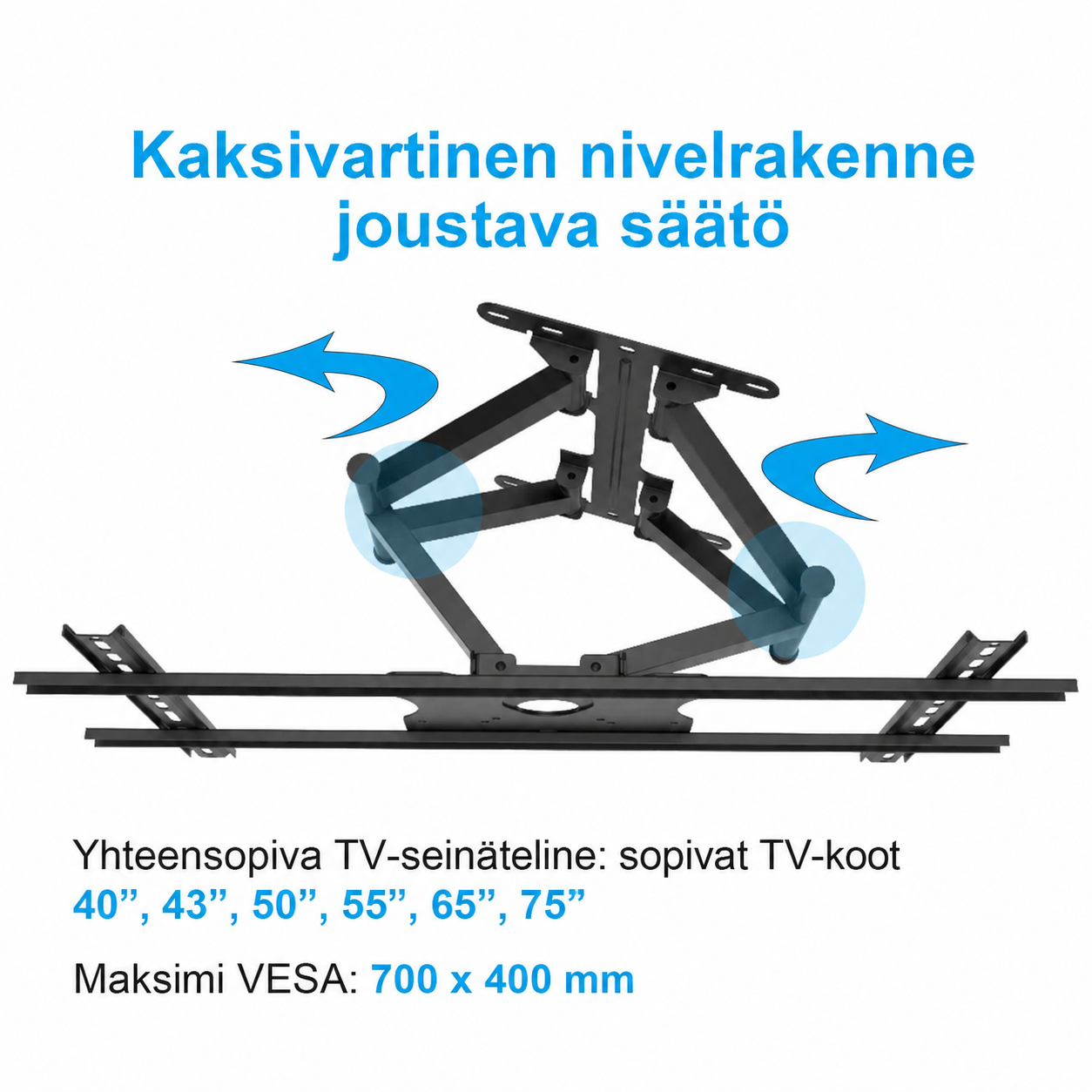 Sylvox S100MCMA0 seinätelineen VESA-yhteensopivuus ja sopivat TV-koot.