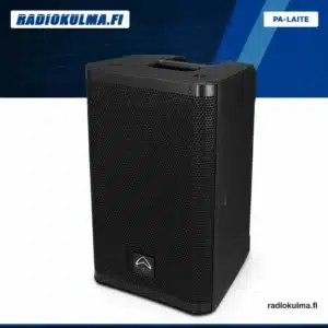 Wharfedale Pro TOURUS+ A12 -aktiivikaiutin ylä- ja sivuviistosta, kahvat ja kotelon muoto näkyvissä.