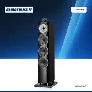 Bowers & Wilkins 702 S3 lattiakaiutin värissä kiiltävä musta, kuvattuna etuviistosta ilman etuverkkoa.