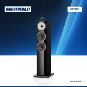 Bowers & Wilkins 703 S3 lattiakaiutin värissä kiiltävä musta, kuvattuna etuviistosta ilman etuverkkoa.