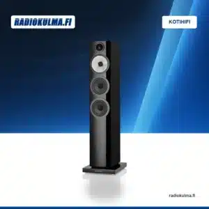 Bowers & Wilkins 704 S3 lattiakaiutin värissä kiiltävä musta, kuvattuna etuviistosta ilman etuverkkoa.