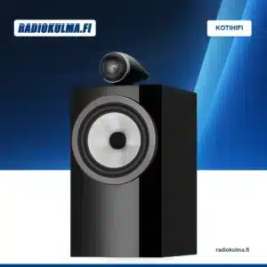 Bowers & Wilkins 705 S3 jalustakaiutin värissä kiiltävä musta, kuvattuna etuviistosta ilman etuverkkoa.