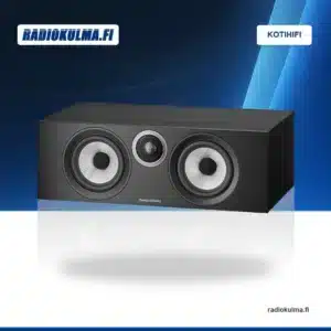 Bowers & Wilkins HTM6 S3 keskikaiutin värissä musta, kuvattuna etuviistosta ilman etuverkkoa.