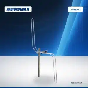 Finnsat FM-antenni, Z-malli, pysty/vaakapolarisaatio, 1-elem. vahvistus -1dBi, yksittäispakattu Radiokulman TV/Video-tuotekuvapohjassa.