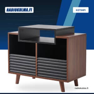 Radiokulma Verkkokauppa - Etusivu 19 NorStone Oslo 800 -vinyylikaluste musta/pähkinä viimeistelyssä edestä kuvattuna.
