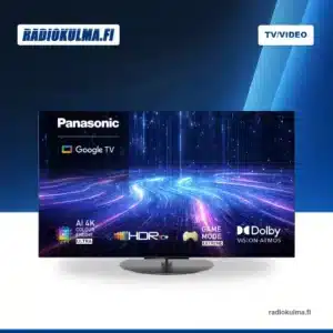 Panasonic TN-65Z85CEZS 65 tuuman OLED Google TV edestä kuvattuna keskijalustalla.