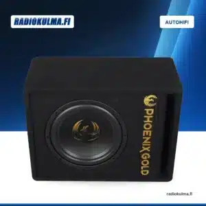 Phoenix Gold Z8AB 8 tuuman aktiivisubwoofer etuviistosta kuvattuna Radiokulma.fi-tuotekuvapohjalla.