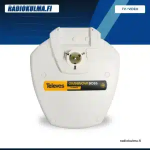 Televes OMNINOVA BOSS ympärisäteilevä TV- ja FM-antenni etupuolelta kuvattuna Radiokulma.fi-bränditaustalla.