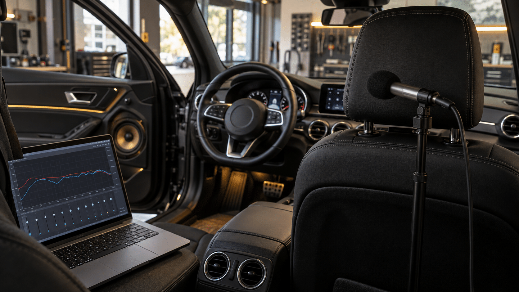 Radiokulman autohifiopas – Mikä on DSP? 2 Autohifin DSP-säätö mittausmikrofonin ja tietokoneen avulla pysäköidyssä autossa