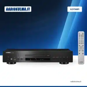 Musta Yamaha CD-S303 -CD-soitin ja kaukosäädin edestä kuvattuna.